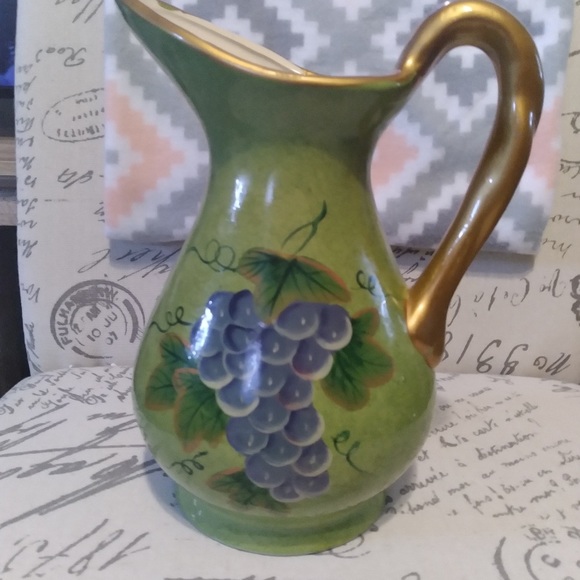 Vintage green gold grape pitcher